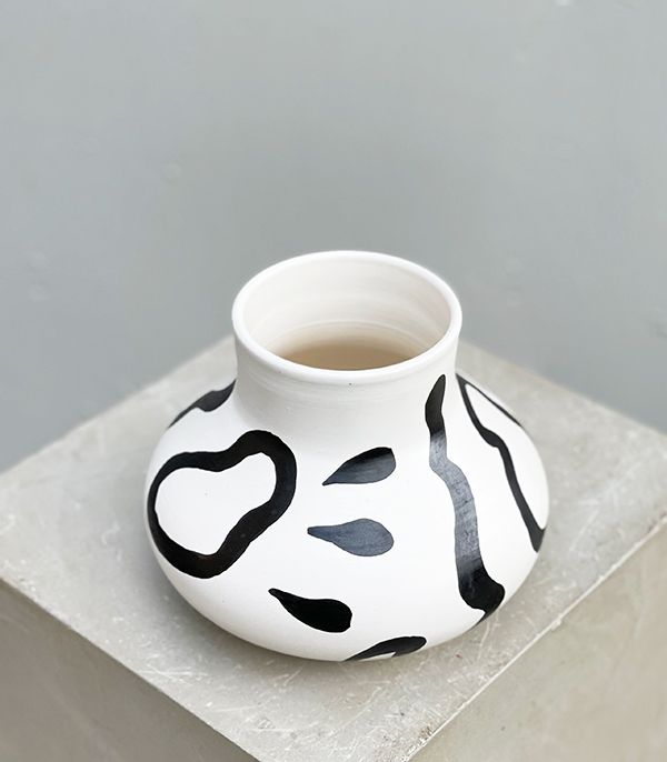 Black Patterned White Handcrafted Ceramic Vase