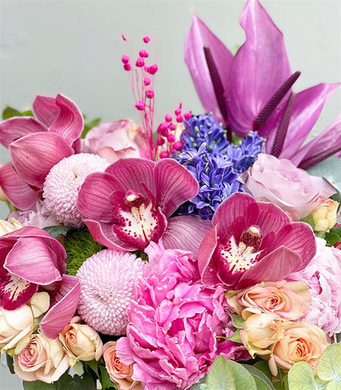 Silver Vazoda Pembe Şakayıklı Lila Aranjman