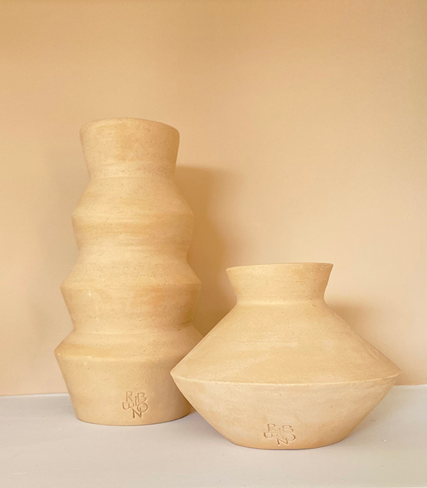 Beige Handcrafted Ceramic Vase Set 2pcs