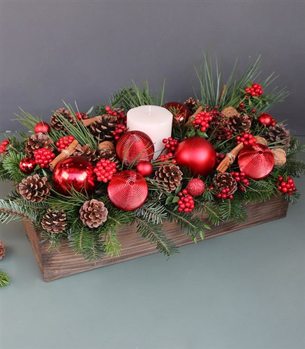 Permanent Candle Red Christmas Arrangement Grand Wooden