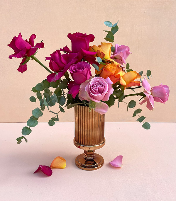 Chelsea Copper Vase Pink Orange Roses