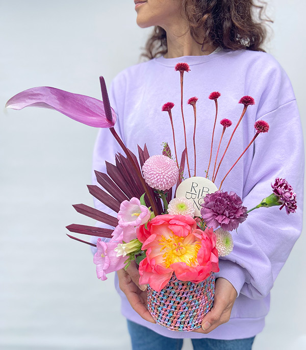 Darlene Purple Flowers in a Lilac Knit Box