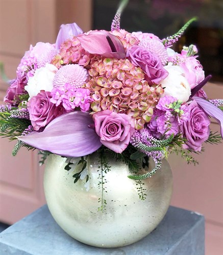 Lilac Arrangement in Deluxe Silver Top Vase