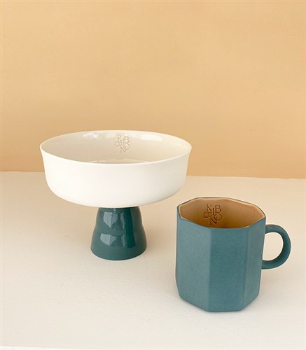 El Yapımı Porselen Espresso Fincanı Sunum Kasesi 2'Li Set Yeşil