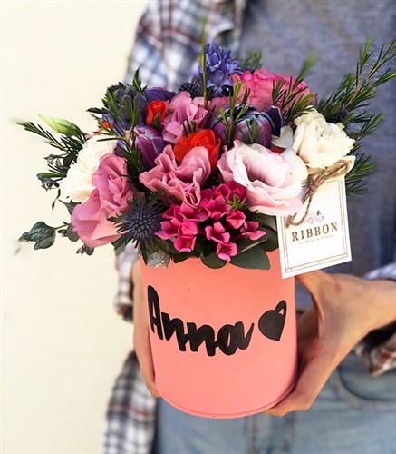 Seasonal Flowers in a Custom Pink Vase