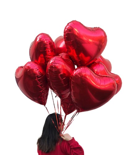 10 Red Heart Foil Helium Balloon