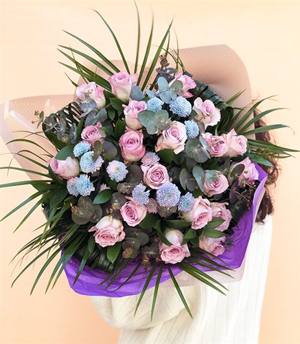 Madelyn Lilac Rose Blue Chrysanthemum Spring Bouquet