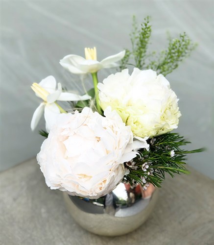 White Peony Orchid in Tiny Vase