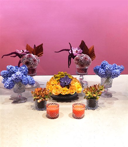 Colorful Set of 9 Candle Table Flowers