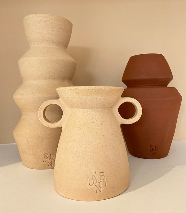 Earthenware Beige Handcrafted Ceramic Vase Set 3pcs