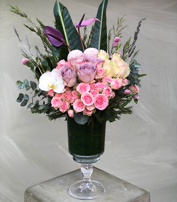 Pink Lilac Rose Vase Arrangement