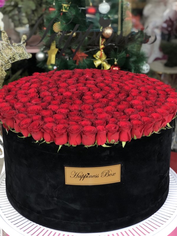 Siyah Kadife Dev Kutuda Kırmızı Güller