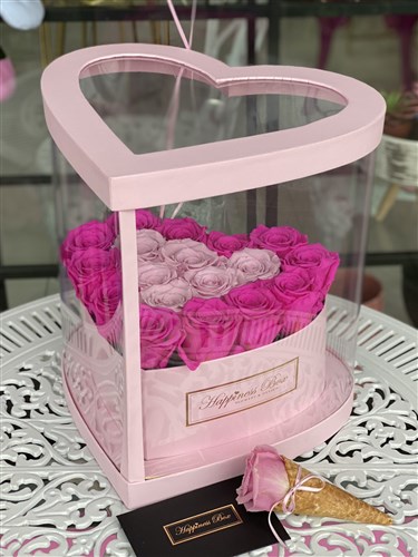 Pembe Kalp Asetat Kutuda Pembe Solmayan Güller