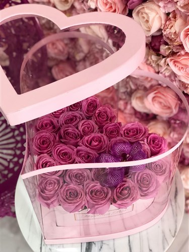 Pembe Kalp Asetat Kutuda Pembe Güller