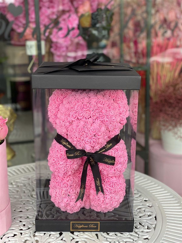 Pembe Teddy Bear ve Pembe Macaronlu Gül Kutusu