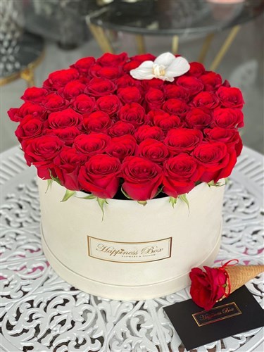 Bej Kadife Mega Kutuda Kırmızı Güller