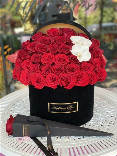 Siyah Mega Kutuda Kırmızı Güller