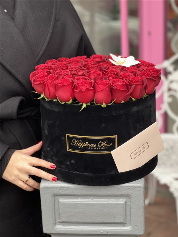 Siyah Kadife Mega Kutuda Lüks Kırmızı Güller