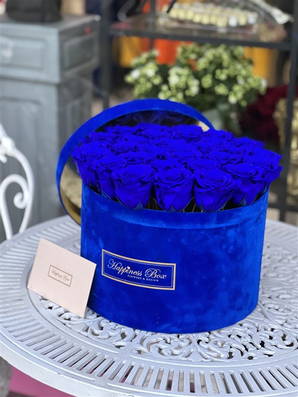 Mavi Solmayan Güller Mavi Kadife Kutu İle