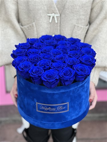 Mavi Solmayan Güller Mavi Kadife Kutu İle