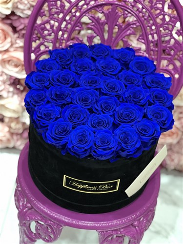 Mavi Solmayan Güller Siyah Kutu ile