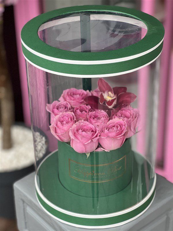 Haki Tasarım Kutuda Pembe İthal Güller