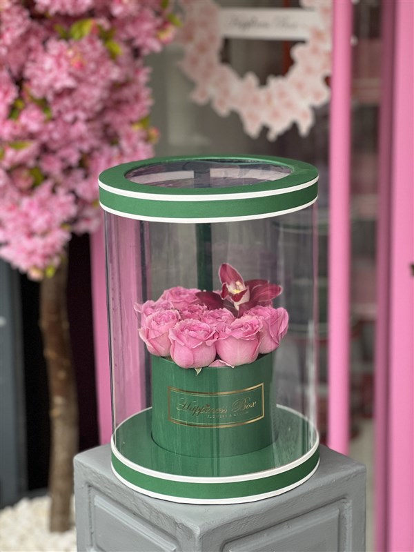 Haki Tasarım Kutuda Pembe İthal Güller