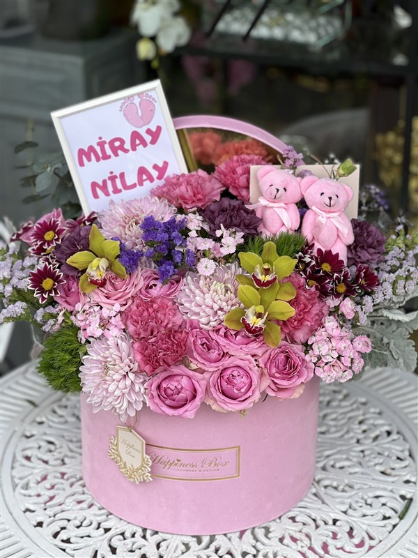 Pembe Mega Kutuda Özel İsim Çerçeveli Lüks Aranjman