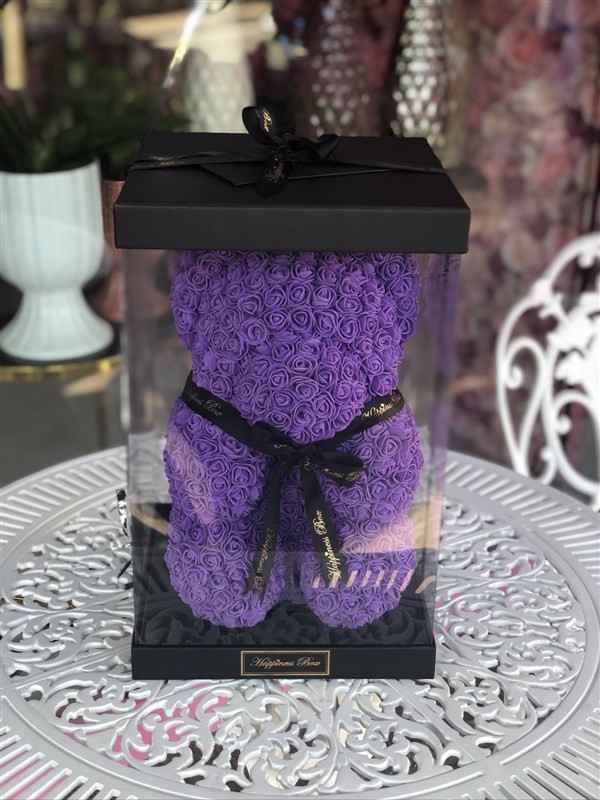 Mor Rose Teddy Bear - Güllerden Ayıcık