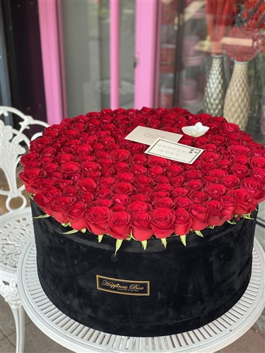Siyah Kadife Dev Kutuda Kırmızı Güller