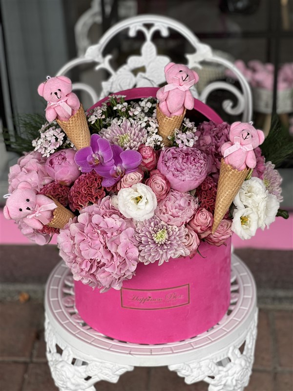 Fuşya Kadife Mega Kutuda Özel Tasarım Aranjman