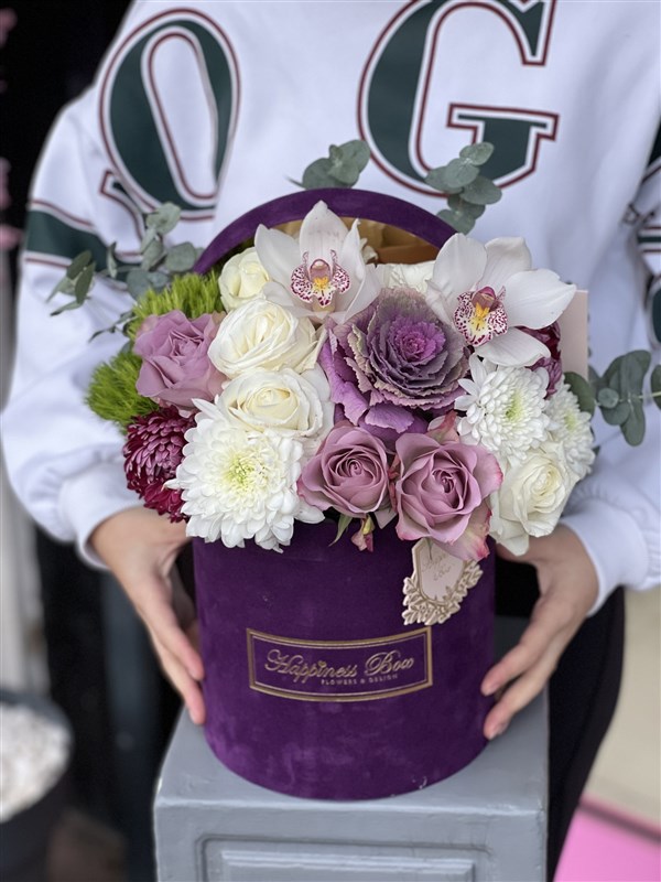 Mor Kadife Kutuda Lila - Beyaz Aranjman