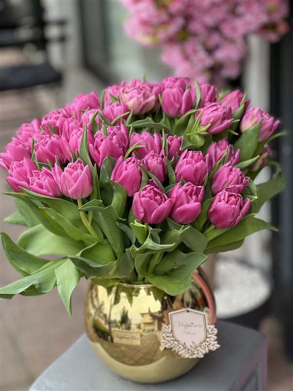 Gold Lüks Vazoda Mor Laleler