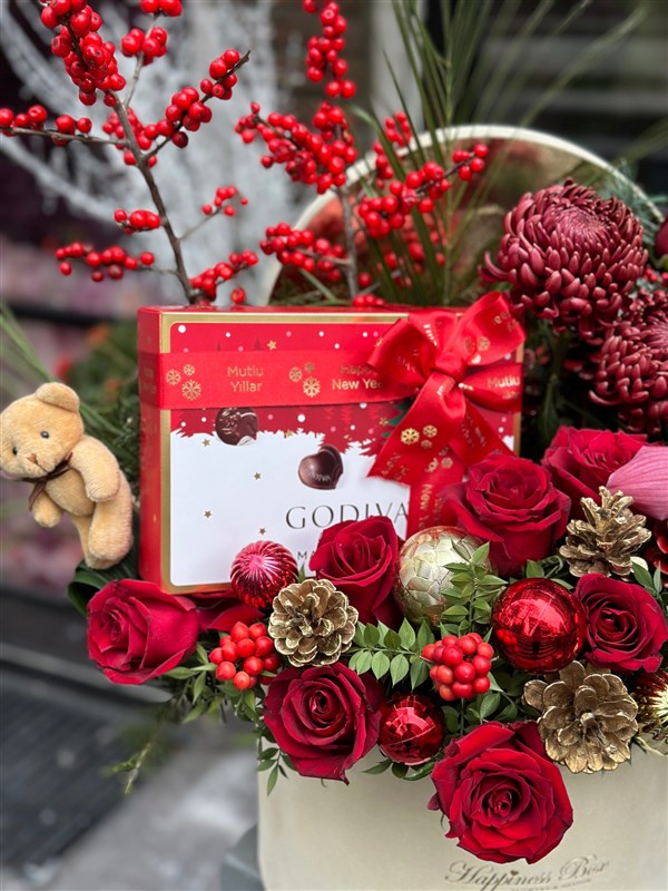Santa Deluxe Yılbaşı Aranjmanı ve Godiva Çikolata