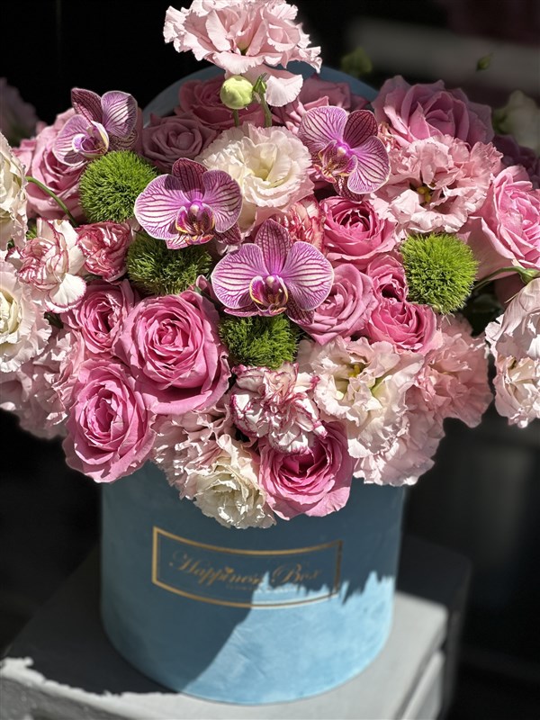 Baby Blue Kutuda Pembe Çiçekler