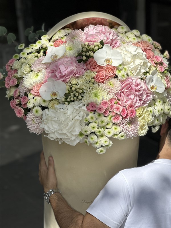 1 Metre Dev Aranjman Bej Renk Kadife Tasarım Kutuda