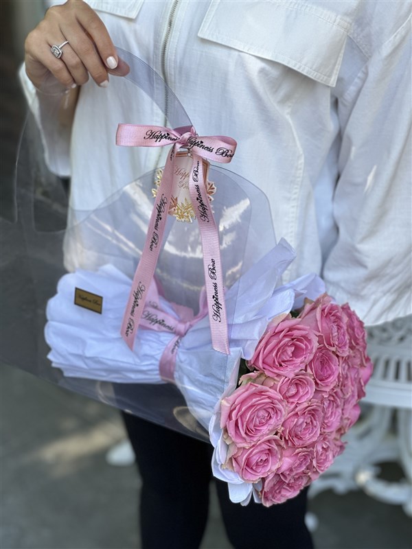 Şeffaf Çantalı 20 Pembe Gül Buketi