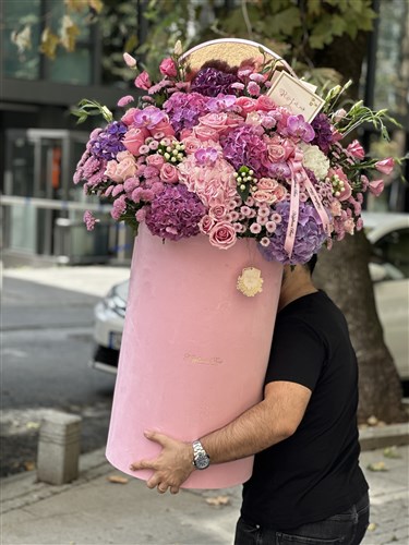 1 Metre Dev Aranjman Pembe Kadife Tasarım Kutuda