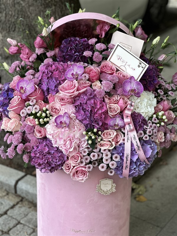 1 Metre Dev Aranjman Pembe Kadife Tasarım Kutuda