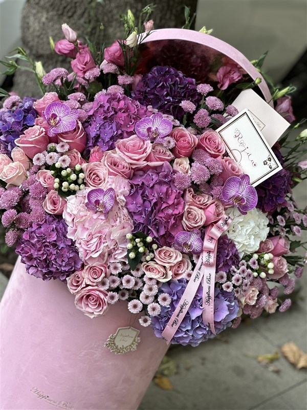 1 Metre Dev Aranjman Pembe Kadife Tasarım Kutuda