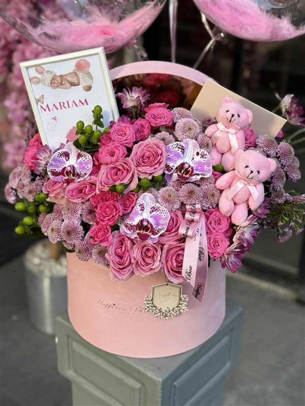 Yenidoğan Kız Bebek Tebrik Çiçeği ve Balonlar