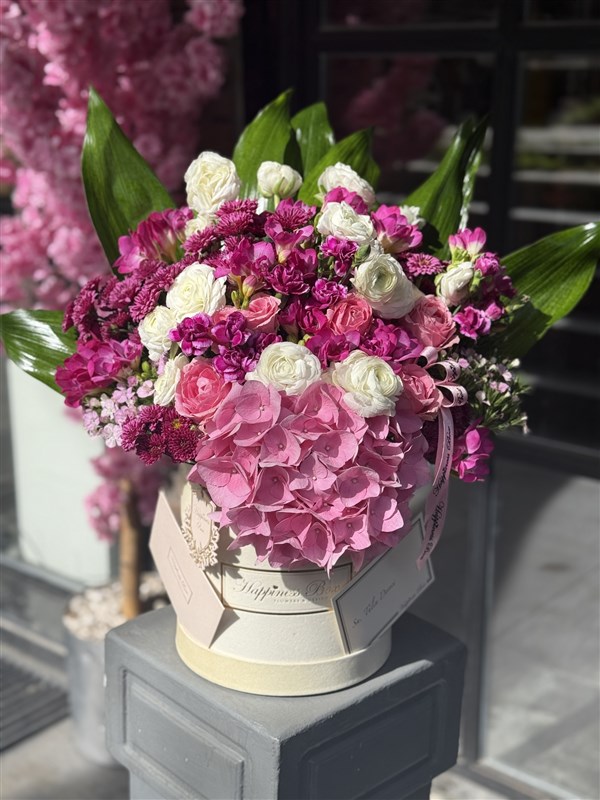 Jessica Bej Kadife Kutuda Pembe Bahar Çiçekleri