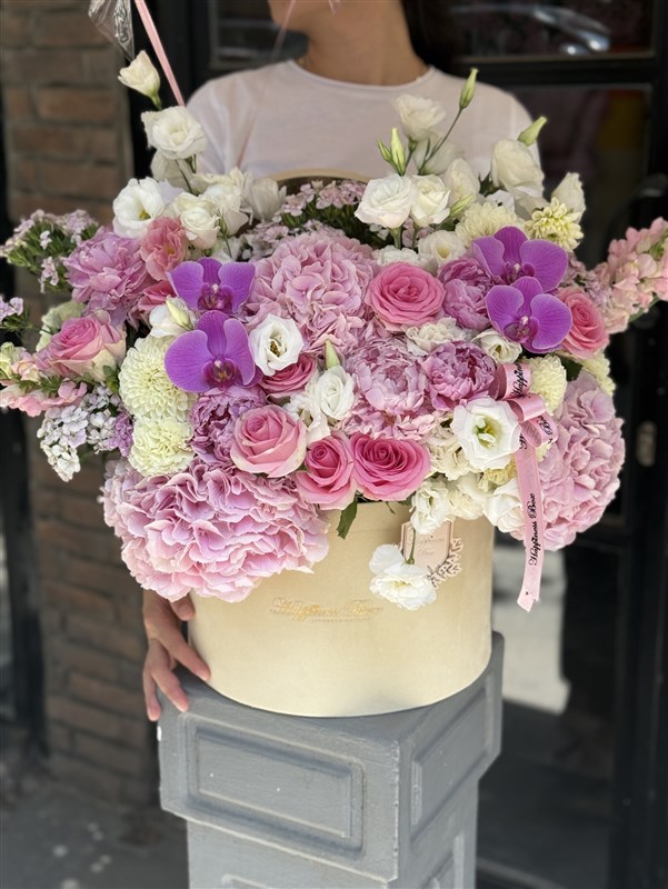 Pink Dream - Pembe Ortanca ve Pembe Güller Aranjmanı