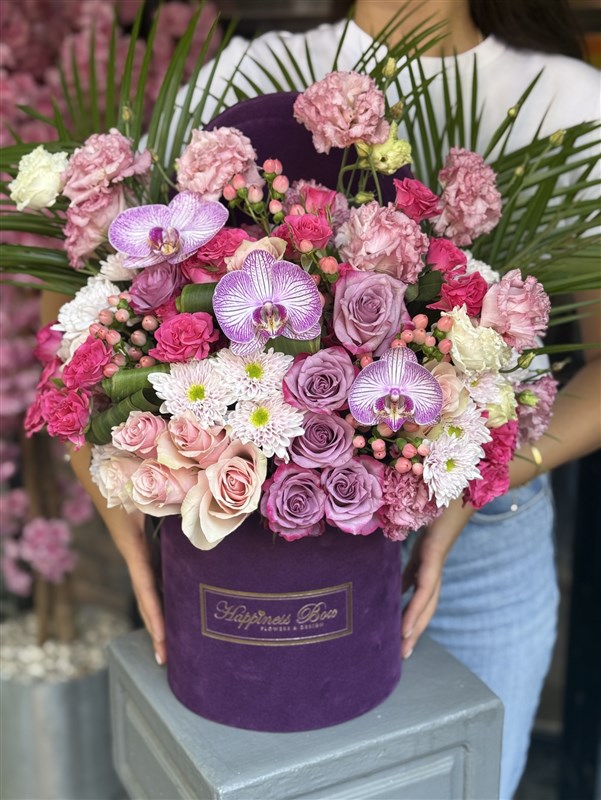 Alessia Mor Kutuda Pembe Mor Çiçekler