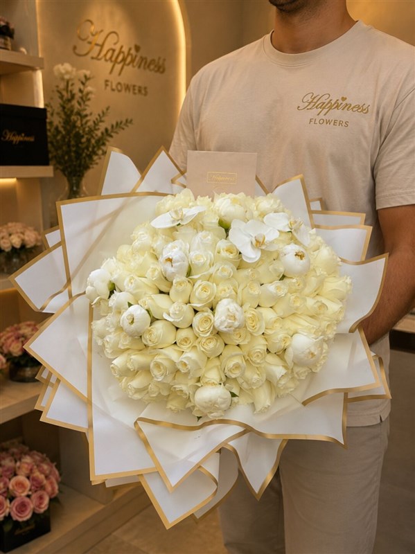 Luxury 100 Beyaz Güller ve Şakayıklar