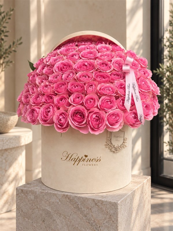 Pink Royal Deluxe Bej Kutuda Pembe Güller