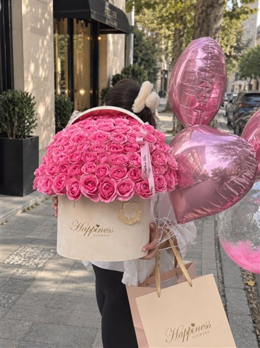 Pink Royal Deluxe Bej Kutuda Pembe Güller