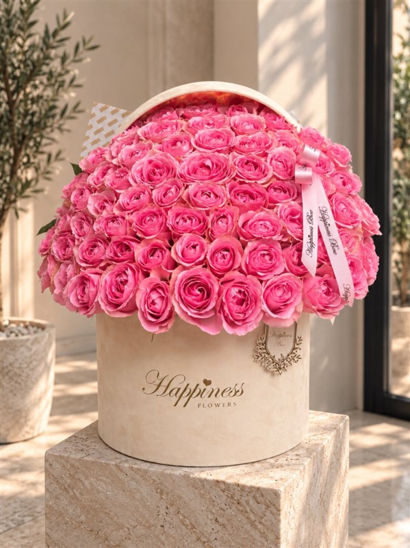 Pink Royal Deluxe Bej Kutuda Pembe Güller