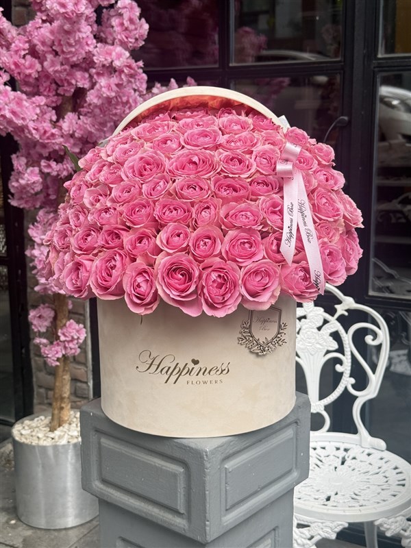 Pink Royal Deluxe Bej Kutuda Pembe Güller