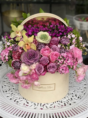 Bej Mega Kadife Kutuda Lila- Pembe Tonlarında Aranjman